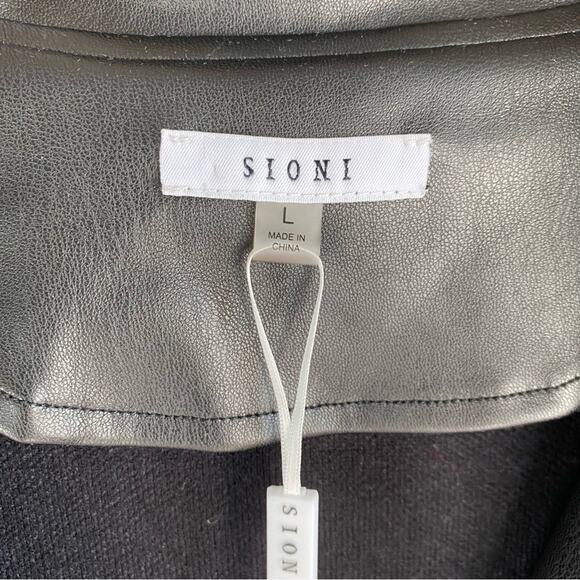 Sioni Y2K Tuxedo Blazer Women L Black Knit Faux Leather Old Money 80s Edgy NWT - Picture 5 of 8